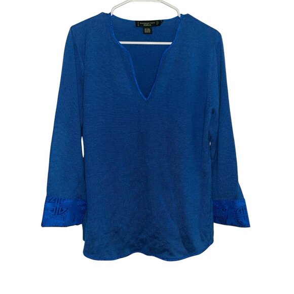 Shanghai Tang Blue V-Neck Rolled Cuffs Wool Blend Pullover Sweater Size XL - Picture 1 of 7